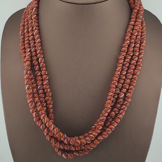 Vintage African Style Stripe Light Orange 7mm - 8.5 mm Glass Beads Necklace Strand