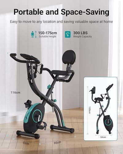 4 IN 1 Full-Body Exercise Bike Multifunctional Foldable Exercise Bike Exclusive APP for Customizable Plans, 16-Level Magnetic Resistance Folding Stationary Exercise Bike, 300lbs Capacity & Upgraded Comfort Seat Cushion