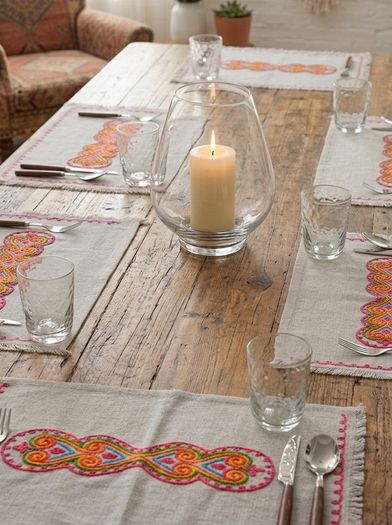 5 x vintage embroidered placemats