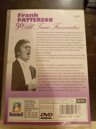 Frank Patterson 50 All Time Favourites 3 Dvd Boxset Collection Irish Tenor