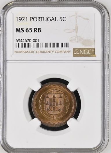 Portugal 1921 5 Cent NGC MS65RB Beautiful Gem Bu