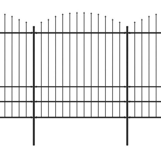 Garden Fence with Spear Top Steel (1.75-2)x3.4 m Black