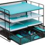 Mesh Office Organizer for Desk  Desk Organizer with 4 Tiers and Sliding Drawer for Storing Office Supplies, Files, Folders, Pens, Pencils. Black Desktop Organizers for Home or Office Storage (4 Tier) Image 2