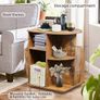 Rotating End Table with Storage, Rotating Side Table Living Room, Side Table with Magazine Holder, Basket and Cabinet, Sofa Side Farmhouse End Tables with Open Shelf (Rustic Brown) Image 4