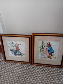 2 x vintage framed peter rabbit pictures