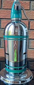 Vintage Chrome and Teal Soda Siphon