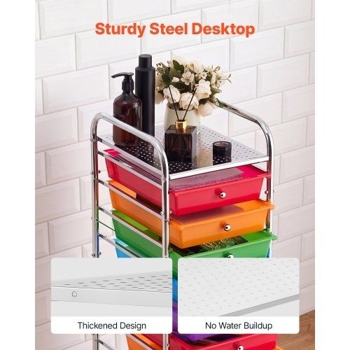 Rolling Cart with Drawers, 10 Drawer Storage Organizer, Mobile Utility Cart with Steel Frame, Universal Casters & 2 Brakes, Great for Office, Classroom, Craft Tools, Garage, Studio, Rainbow