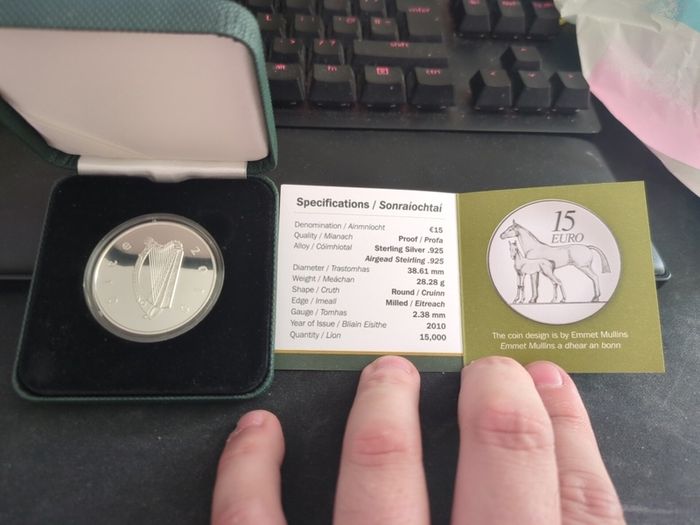 Ireland 15 Euro Silver Proof Coin. 2010. Irish Hunter Horse
