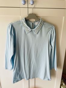 Brand new savida Pearl embellished collar baby blue top