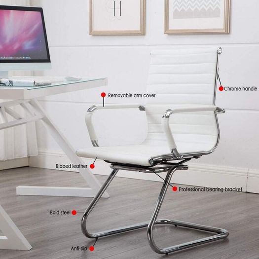 Set of 2 Cantilever  dining chairs PU Leather Visitor Chair with Chrome Frame