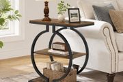 Narrow End Table 3-Tier Round Side Table with Geometric O-Shaped Base Industrial Small Sofa Table