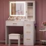 Dressing Table with Mirror and Stool: Vanity Desk with Mirror and Drawers - Makeup Desk with Jewellery Storage, Vanity Dressing Table with LED Lights, Brightness Adjustable, 3 Open Storage Areas Image 3