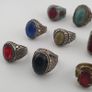 15 Ancient Style Antique Rings Mixed Brass Stone & Glass Collectible Lot Image 3