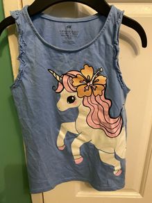 H&M girl's shirt blue unicorn 122 128