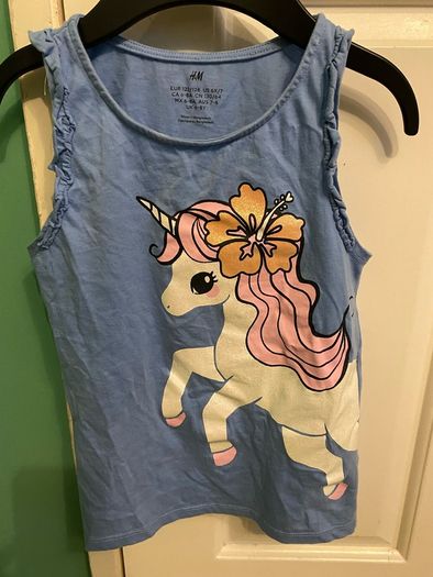H&M girl's shirt blue unicorn 122 128
