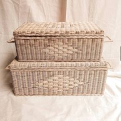 Wicker Trunk Set of 2 Boho Storage