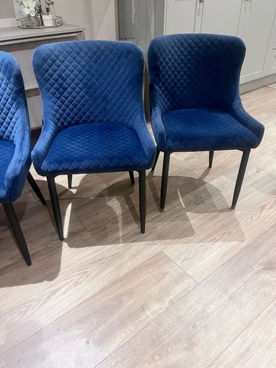 4 blue velvet dining chairs