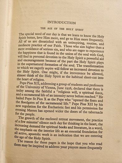 The Gift Of God. Come Holy Spirit.  By Monsignor John T. Mcmahon. 1940 Hardback In Good Condition.  See Photos For Same.