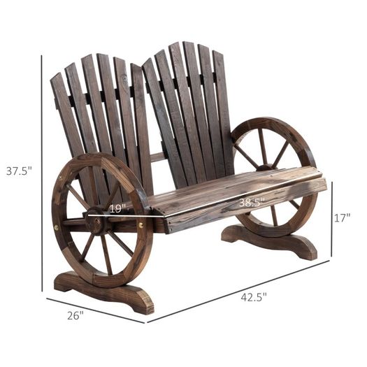 Comfortable Fir Logs Love Chair with Wheel-Shaped Armrests, Outdoor Wooden (FREE POSTAGE)