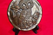 Vintage Round Owl Plaque  Athena's Owl by Kathleen Smyth, Wild Goose Studio