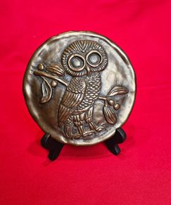 Vintage Round Owl Plaque  Athena's Owl by Kathleen Smyth, Wild Goose Studio