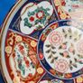 Gold Imari Japanese Hand Painted Shallow Bowl Red Blue Floral Vintage Image 4