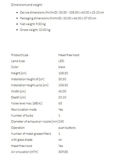 60cm Extractor Hood Black Brand New German Brand PKM