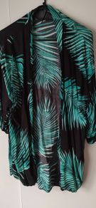 Dunnes Stores Green and Black Palm Print Kimono Beach Cover Up Size L