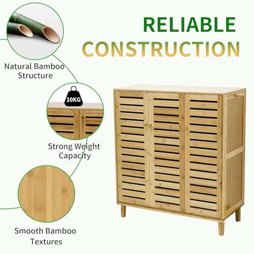 Bamboo Shoe Storage Cabinet Wooden Shoes Rack Organiser with Slatted Doors