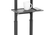 Mobile 24 x 16 inch Lectern Podium, Height Adjustable Steel Rolling Laptop Cart on Wheels, Black, CART-V03E
