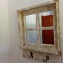 Shabby chic window mirror with hanging coat hooks Image 3