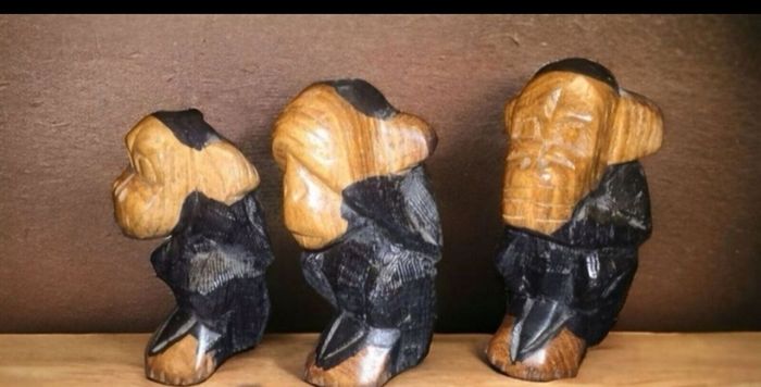 3 hand carved monkeys