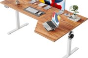 L-Shaped Electric Standing Desk, 160cm Height Adjustable Sit-Stand Desk for Home Office, Ergonomic Computer Desk with Spliced Board, Light Brown