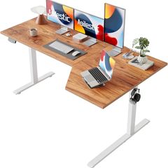 L-Shaped Electric Standing Desk, 160cm Height Adjustable Sit-Stand Desk for Home Office, Ergonomic Computer Desk with Spliced Board, Light Brown