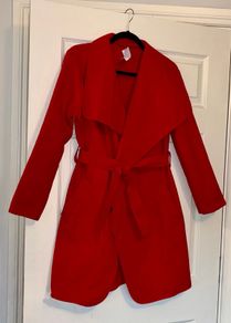 Deep Red 3/4 Length Wrap Coat Belted Winter Overcoat.New with tag.One Size Fits up to Size 12/14