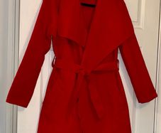 Deep Red 3/4 Length Wrap Coat Belted Winter Overcoat.New with tag.One Size Fits up to Size 12/14