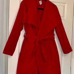 Deep Red 3/4 Length Wrap Coat Belted Winter Overcoat.New with tag.One Size Fits up to Size 12/14