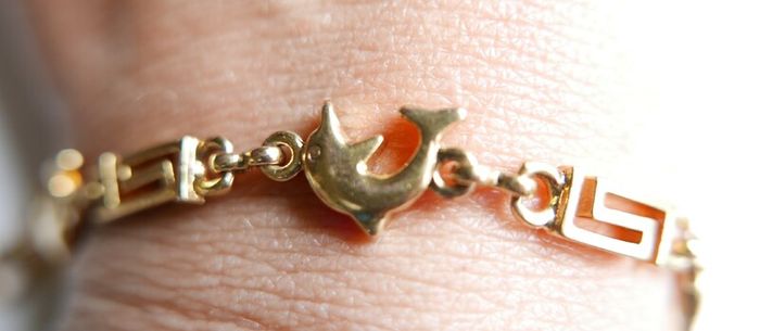 Vintage 24K GF Gold Filed Bracelet Bangle with Dolphins length 8" - 11,33g