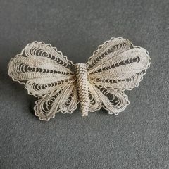 Vintage Maltese 917 Silver Filigree Butterfly Brooch
