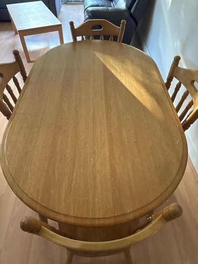 Sturdy wooden dining table and four chairs set