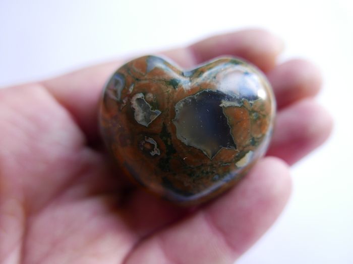 2" Multicolor Rhyolite Jasper Puffy Heart Crystal Mineral Stone