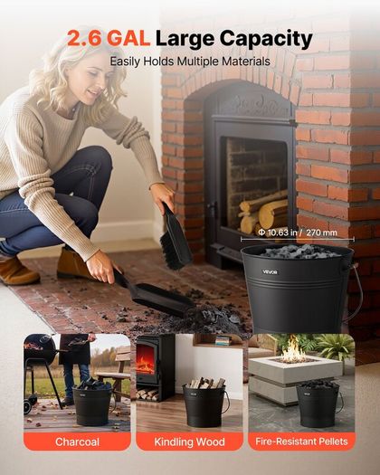Fireplace Ash Bucket Set 9.8L with Lid