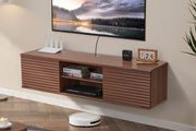 Floating TV Stand, 60" Wall Mount Entertainment Center with Adjustable Shelf &amp; Sliding Doors, 2 Tiers Floating TV Shelf with Storage Cabinet for DVD Player, Cable Box