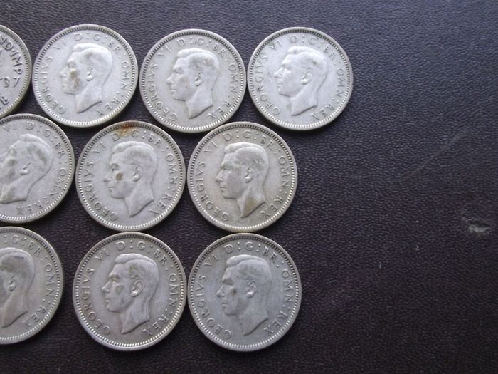 Great Britain. George VI. 10 Silver@6 pence Full run of the years (1937-1946)
