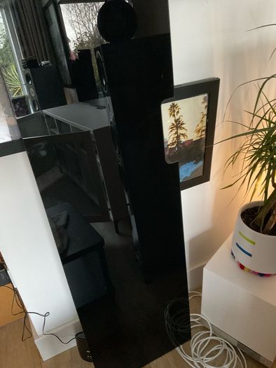 IKEA Hifi and AV unit with black gloss bench top , 180mm x 40mm x 75mm (LX B X H)