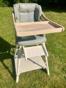 1950s Solid Wood Upholstered Highchair & Play Table