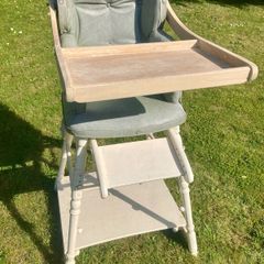 1950s Solid Wood Upholstered Highchair & Play Table