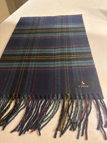 V. Fraas Cashmink Navy Plaid / Tartan Scarf - as new condition