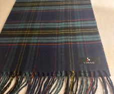 V. Fraas Cashmink Navy Plaid / Tartan Scarf - as new condition