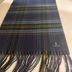 V. Fraas Cashmink Navy Plaid / Tartan Scarf - as new condition